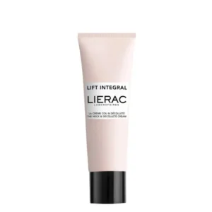 Lierac Lift Integral The Neck & Décolleté Cream helps provide an intensive lifting effect. With rose and black tulip RNA to stimulate the natural synthesis of collagen and elastin Combines high and low molecular weight hyaluronic acid to moisturize and fill Formula with 97% natural ingredients Stimulates collagen synthesis Intense lifting effect Redensifies and adds volume Fast-absorbing gel-cream texture Tests show that in 3 months it increases density by 14.5% and reduces neck wrinkles by 24%. Clinically tested Vegan formula